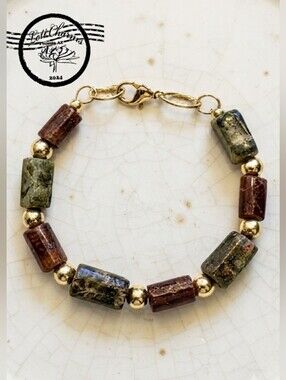 Stunning  Hessonite Garnet & Green Garnet In Gold Plated Bracelet